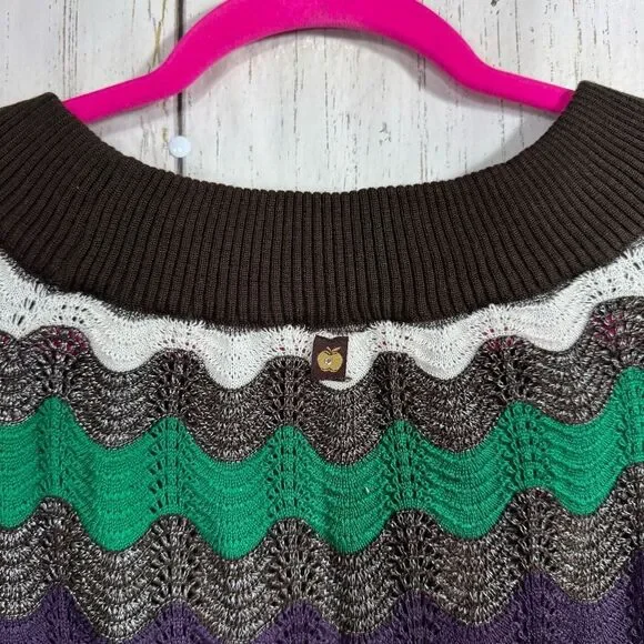 Apple Bottoms Womens Y2K Sweater Knit Zig Zag Brown Green Crewneck Long Sleeve - Picture 9 of 15